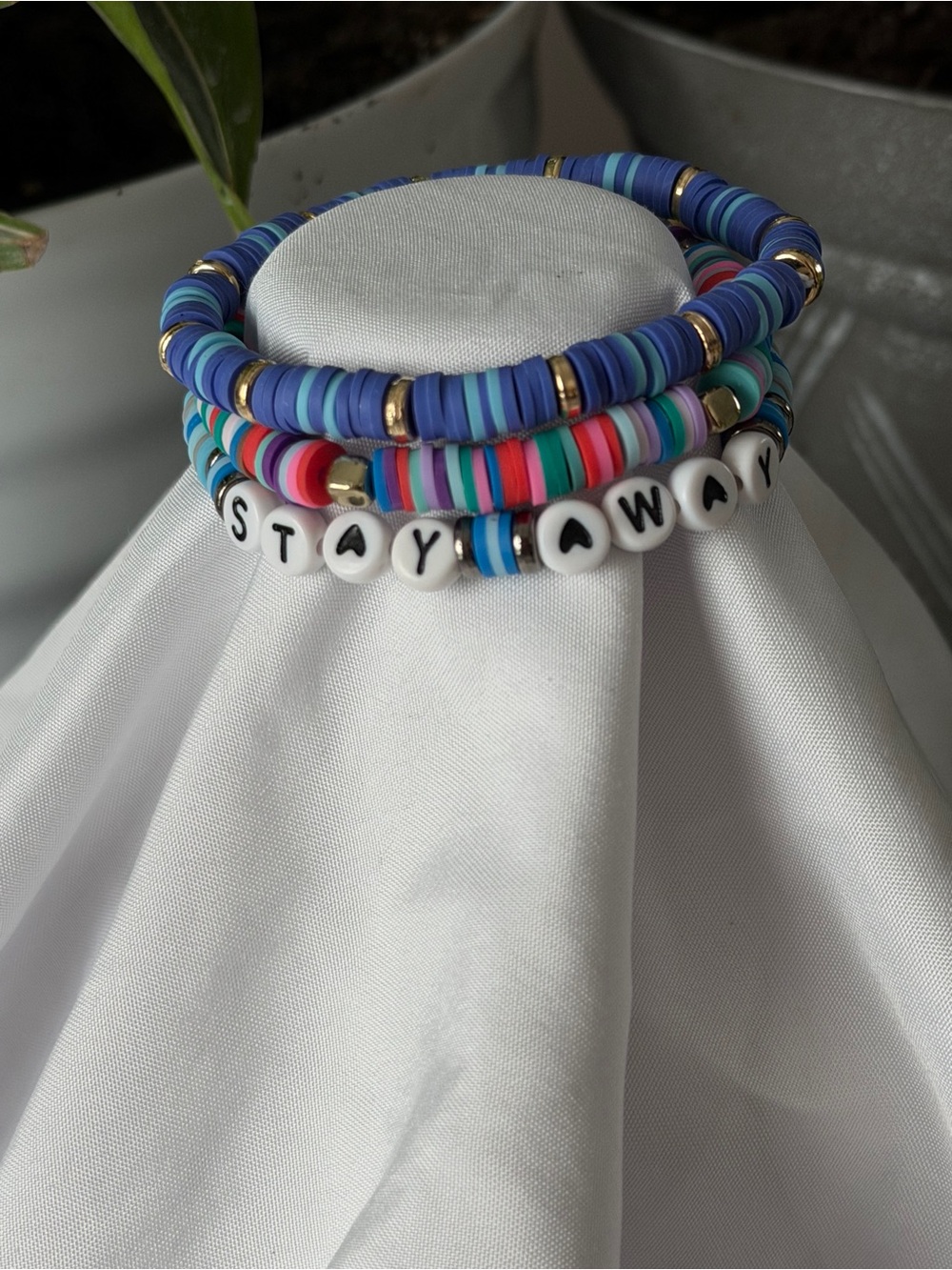 Colorful Bead Stack Bracelet Set - Stay Away Letter Bracelet - Blue & Multicolor